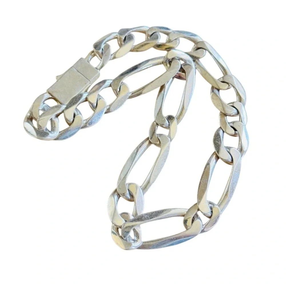 Numbering NMBR Figaro Chain Necklace Silver Rhodium Plated Bold Chunky Heavy 18